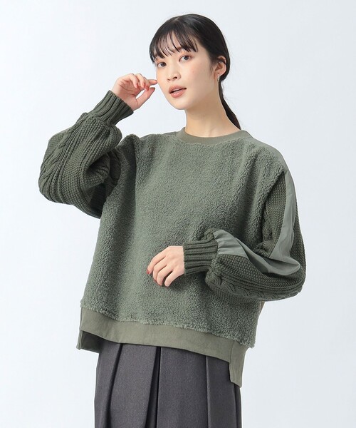 BEAMS HEART（ビームスハート）の「異素材 ボア プルオーバー（Tシャツ/カットソー・レディース・チャコールグレー/ホワイト系その他5/オリーブ・FREE）」の15枚目の写真