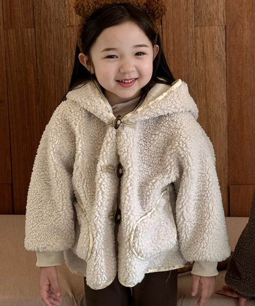 表ボア×フリース裏起毛/フード付き/男女兼用】クマさん刺繍バック