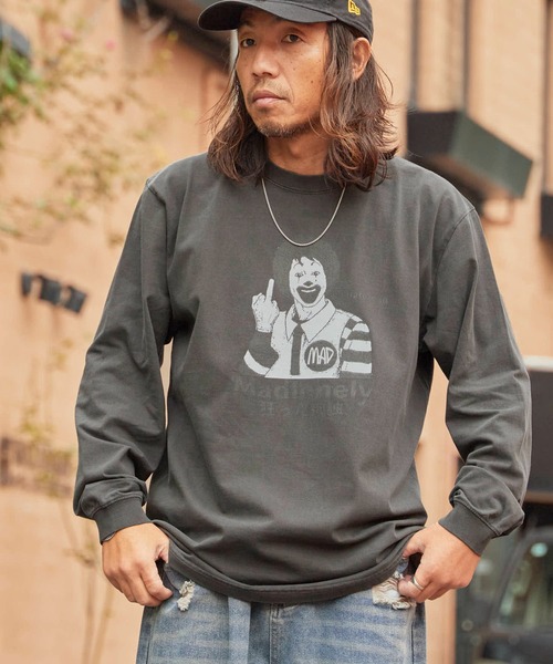 LONELY/論理(ロンリー)の「LONELY(論理)/ロンリー "MAD LONELY" HEAVY OZ LONG SLEEVE クルーネック ピグメント ロンT(Tシャツ/カットソー・メンズ・ブラック・L/XL/XXL)」の2枚目の写真
