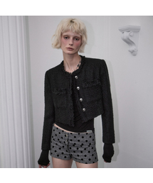 ROSEFRANTZ（ロゼフランツ）の「Fringe Crop Tweed Jacket [Black]（その他アウター）」