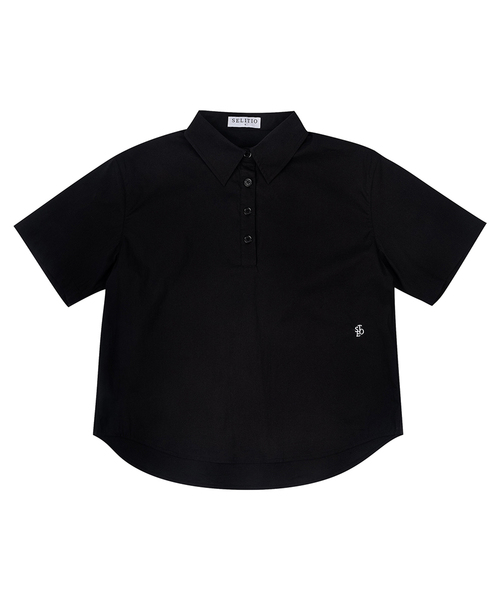 SELITIO(セレティオ)の「クロップハーフスリーブシャツブラック(シャツ/ブラウス・レディース・ブラック・SMALL/MEDIUM)」の1枚目の写真