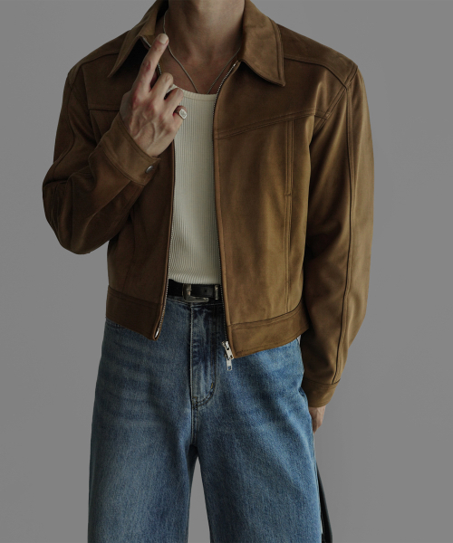 クロップスエードパネルジャケット[キャメル]