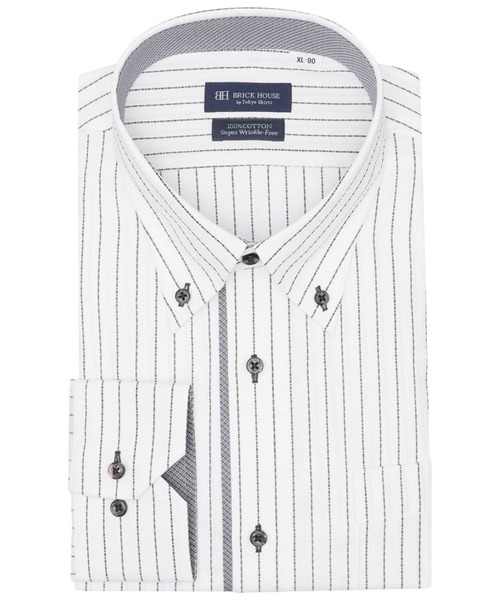 TOKYO SHIRTS(トウキョウシャツ)の「【超形態安定】 形態安定ノンアイロン ボタンダウン 長袖ビジネスワイシャツ(大きいサイズ・長いサイズ)(ビジネスシャツ・メンズ・グレー・首回り39cm-裄丈88cm/首回り41cm-裄丈90cm/首回り42cm-裄丈90cm/首回り43cm-裄丈90cm/首回り45cm-裄丈82cm/首回り45cm-裄丈86cm/首回り45cm-裄丈90cm/首回り47cm-裄丈86cm/首回り47cm-裄丈90cm)」の1枚目の写真