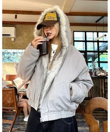 CHEER（チアー）の「フェイクファーフード中綿キルトブルゾン（ブルゾン）」