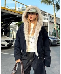 CHEER（チアー）の「フェイクファーフード中綿キルトブルゾン（ブルゾン）」