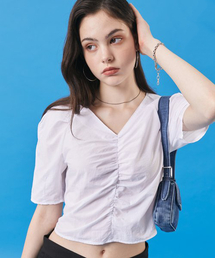 ウィメンズ 夏 クーリング シュリンク Vネック 半袖Tシャツ [ブラウスver] ホワイト