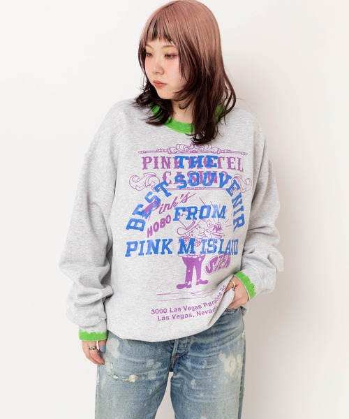 RNA(アールエヌエー)の「M2586 PINKMOTELペイントクレリックトレーナー(Tシャツ/カットソー・レディース・ネイビー/アッシュグレー/ピンク・MEDIUM)」の4枚目の写真