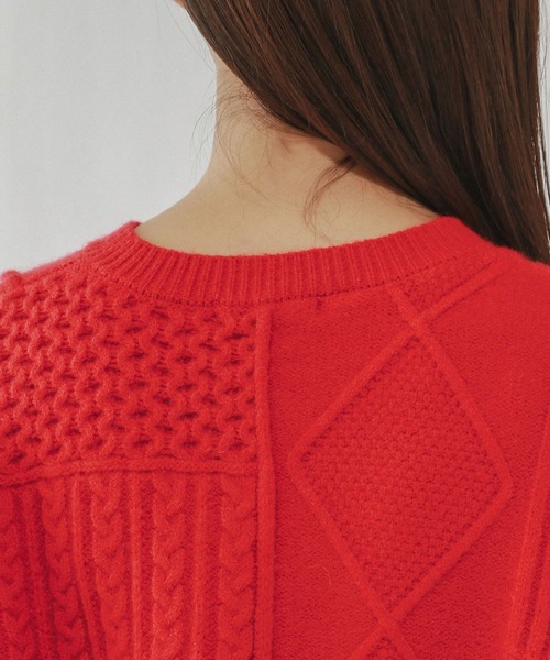 GLOBAL WORK(グローバルワーク)の「パッチワーク風ケーブルカーディガン/608406(カーディガン/ボレロ・レディース・ライトグレー/レッド/ネイビー・MEDIUM/LARGE)」の21枚目の写真