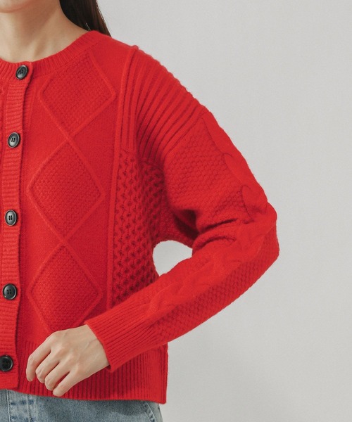 GLOBAL WORK(グローバルワーク)の「パッチワーク風ケーブルカーディガン/608406(カーディガン/ボレロ・レディース・ライトグレー/レッド/ネイビー・MEDIUM/LARGE)」の22枚目の写真