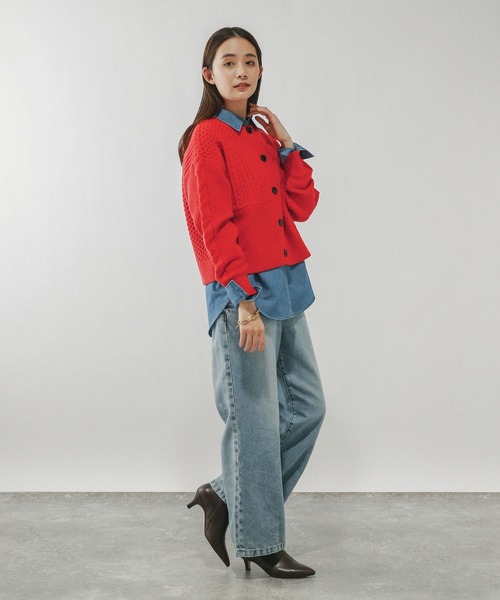 GLOBAL WORK(グローバルワーク)の「パッチワーク風ケーブルカーディガン/608406(カーディガン/ボレロ・レディース・ライトグレー/レッド/ネイビー・MEDIUM/LARGE)」の13枚目の写真