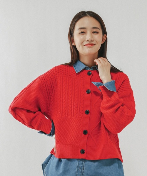 GLOBAL WORK(グローバルワーク)の「パッチワーク風ケーブルカーディガン/608406(カーディガン/ボレロ・レディース・ライトグレー/レッド/ネイビー・MEDIUM/LARGE)」の14枚目の写真