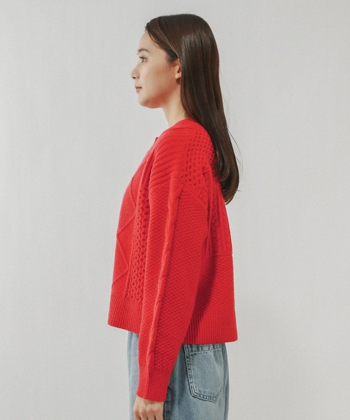 GLOBAL WORK(グローバルワーク)の「パッチワーク風ケーブルカーディガン/608406(カーディガン/ボレロ・レディース・ライトグレー/レッド/ネイビー・MEDIUM/LARGE)」の18枚目の写真