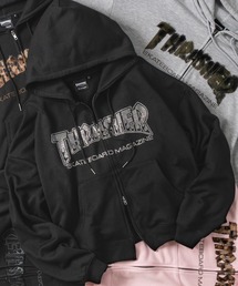 【at】〔THRASHER/スラッシャー〕アソートアップリケ ダブルジップパーカー ショートサイズ有