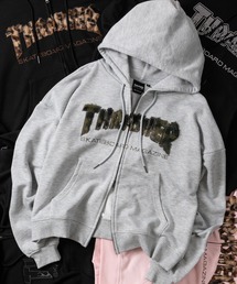 【at】〔THRASHER/スラッシャー〕アソートアップリケ ダブルジップパーカー ショートサイズ有