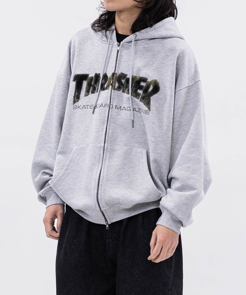 THRASHER（スラッシャー）の「【at】〔THRASHER/スラッシャー〕アソートアップリケ ダブルジップパーカー ショートサイズ有（パーカー・メンズ・ブラック系1/ブラック系3/ピンク/ブラック系2/アッシュグレー・FREE/MEDIUM/LARGE）」の6枚目の写真
