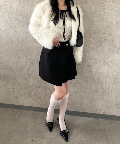 Mejoul（メジュール）の「【2026春夏新作】【インパン付き】ハイウエストラップ風プリーツミニスカート（スカート・レディース・ピンク/グリーン/ブラック・M/L）」の14枚目の写真