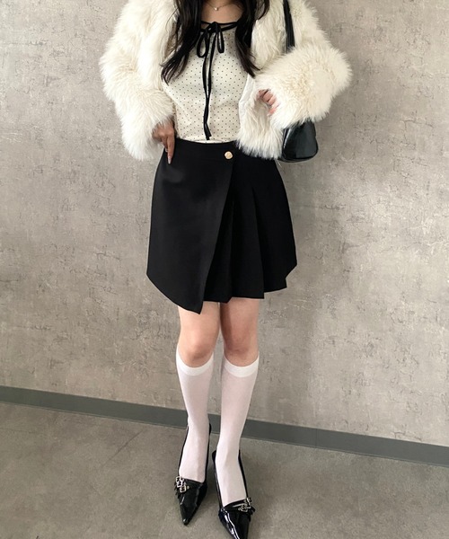 Mejoul（メジュール）の「【2026春夏新作】【インパン付き】ハイウエストラップ風プリーツミニスカート（スカート・レディース・ピンク/グリーン/ブラック・M/L）」の13枚目の写真