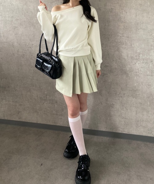 Mejoul（メジュール）の「【2026春夏新作】【インパン付き】ハイウエストラップ風プリーツミニスカート（スカート・レディース・ピンク/グリーン/ブラック・M/L）」の22枚目の写真
