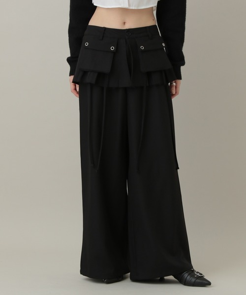 3.3 Field Trip （3.3フィールドトリップ）の「3.3 Field Trip／スカートレイヤードワイドパンツ（スラックス・レディース・ブラック/グレー・MEDIUM/SMALL）」の5枚目の写真