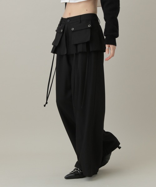 3.3 Field Trip （3.3フィールドトリップ）の「3.3 Field Trip／スカートレイヤードワイドパンツ（スラックス・レディース・ブラック/グレー・MEDIUM/SMALL）」の6枚目の写真