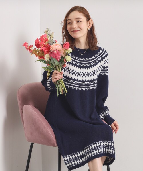 ITS'DEMO（イッツデモ）の「【手洗い可】求心ニットワンピース（ワンピース・レディース・ネイビー/アイボリー/グレー・00）」の3枚目の写真