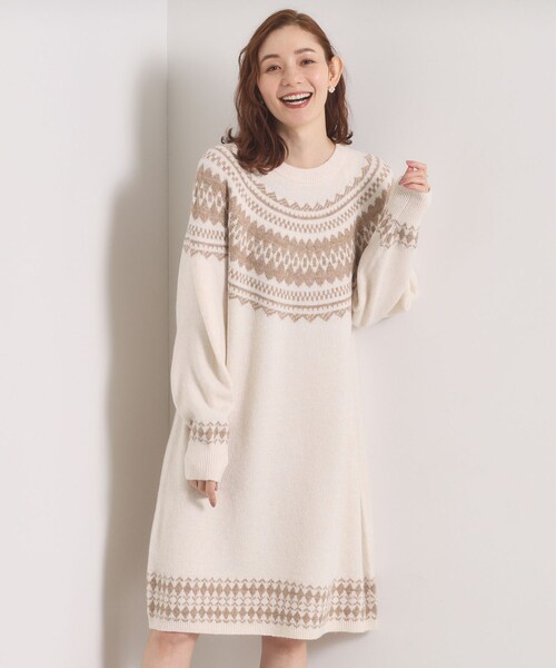 ITS'DEMO（イッツデモ）の「【手洗い可】求心ニットワンピース（ワンピース・レディース・ネイビー/アイボリー/グレー・00）」の4枚目の写真