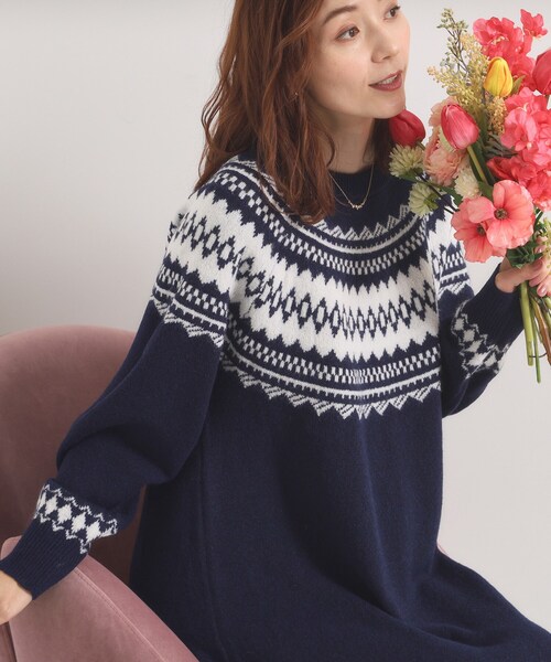 ITS'DEMO（イッツデモ）の「【手洗い可】求心ニットワンピース（ワンピース・レディース・ネイビー/アイボリー/グレー・00）」の12枚目の写真