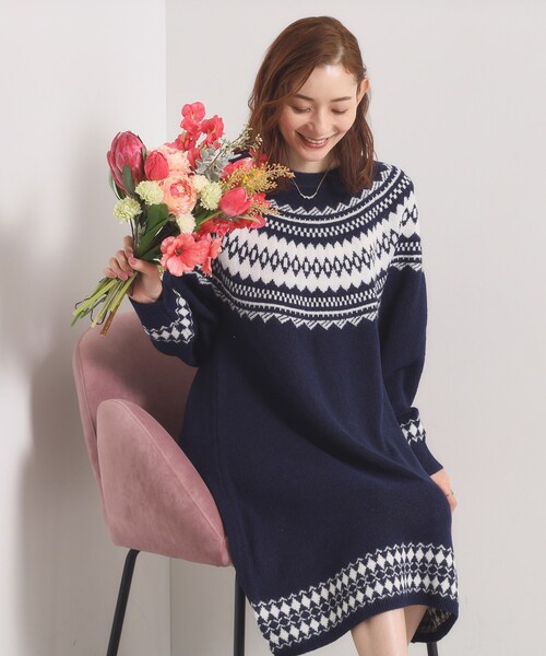 ITS'DEMO（イッツデモ）の「【手洗い可】求心ニットワンピース（ワンピース・レディース・ネイビー/アイボリー/グレー・00）」の13枚目の写真