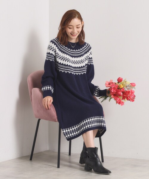 ITS'DEMO（イッツデモ）の「【手洗い可】求心ニットワンピース（ワンピース・レディース・ネイビー/アイボリー/グレー・00）」の14枚目の写真