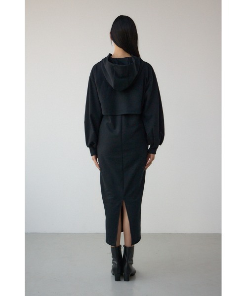 AZUL by moussy(アズールバイマウジー)の「レイヤード風裏起毛フーディーワンピース 春服 冬服 秋服 長袖 スウェット パーカー ハーフジップ(ワンピース・レディース・杢グレー/ブラック・MEDIUM/SMALL)」の8枚目の写真