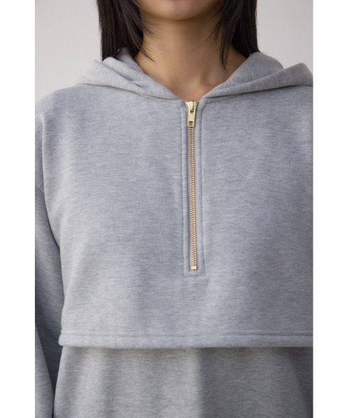 AZUL by moussy(アズールバイマウジー)の「レイヤード風裏起毛フーディーワンピース 春服 冬服 秋服 長袖 スウェット パーカー ハーフジップ(ワンピース・レディース・杢グレー/ブラック・MEDIUM/SMALL)」の22枚目の写真