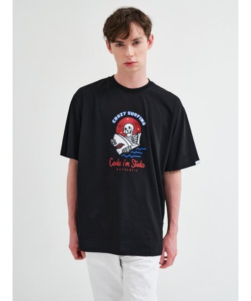 CODE I'M(コードアイエム)の「クレイジーサーフィンアートワークプリントオーバーサイズ半袖Tシャツブラック(Tシャツ/カットソー・メンズ・その他・MEDIUM/LARGE/X-LARGE)」の1枚目の写真