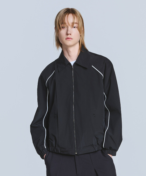 Contrast piping blouson jacket - black
