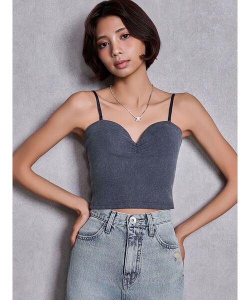 GYDA（ジェイダ）の「ショルダーストラップリブベアビスチェ（キャミソール・レディース・ネイビー/ブラック/オフホワイト・FREE）」の3枚目の写真