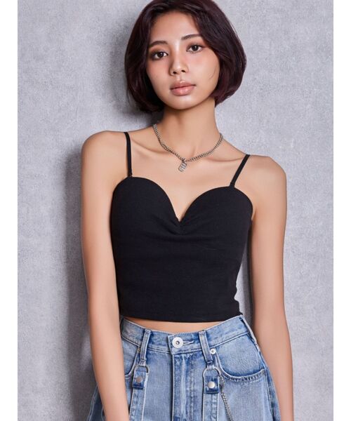 GYDA(ジェイダ)の「ショルダーストラップリブベアビスチェ(キャミソール・レディース・ネイビー/ブラック/オフホワイト/ピンク・FREE)」の15枚目の写真