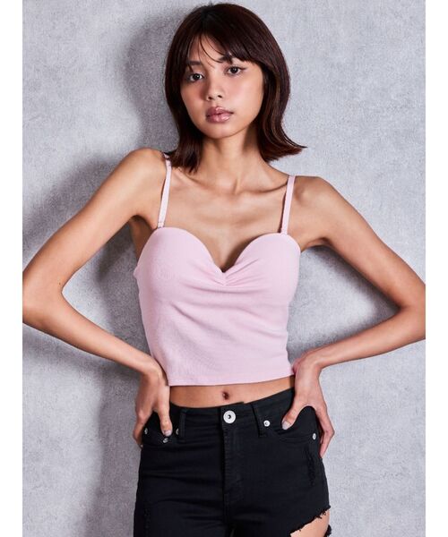 GYDA(ジェイダ)の「ショルダーストラップリブベアビスチェ(キャミソール・レディース・ネイビー/ブラック/オフホワイト/ピンク・FREE)」の11枚目の写真