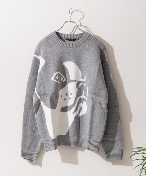 1111clothing(ワンフォークロージング)の「アニマル ジャガード クルーニット / Animal Jacquard Crew Neck Knit(ニット/セーター・メンズ・グレー系1/ブラック系3/ブラック系2/ブラック系4/グレー系2/グレー系3/グレー系4/ブラック系1・M/L)」の8枚目の写真