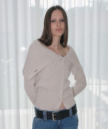 ASYMMETRIC BUTTON CARDIGAN [BEIGE]