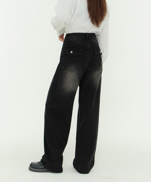 ACSHI(アクシ)の「バックフラップポケットバルーンフィットワイドデニムパンツユニセックス(ブラック)(デニムパンツ・メンズ・その他・S/M/L/XL/XS/XXL)」の5枚目の写真