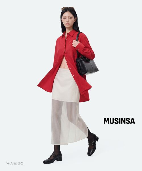 MUSINSA STANDARD WOMAN（ムシンサスタンダードウーマン）の「ウィメンズオーバーサイズウォッシュドポプリンシャツ[レッド]（シャツ/ブラウス・レディース・その他・SMALL/MEDIUM/LARGE/X-SMALL）」の4枚目の写真