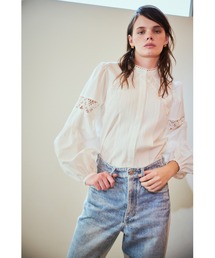 Estella.K エステラケー☆コールドショルダードットブラウス ネイビー Estella.K ブラウス シャツ Cold Shoulder Blouse コールドショルダー