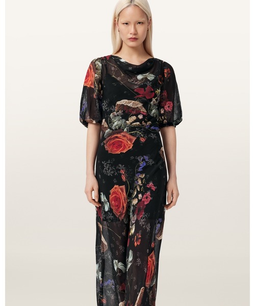 ALLSAINTS（オールセインツ）の「TIWA FLORAL MIDI DRESS | TIWA フローラル ミディ ドレス・ワンピース（ワンピース・レディース・ブラック系その他・10/8/6/4）」の2枚目の写真