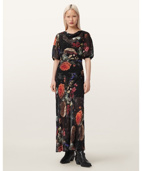 ALLSAINTS（オールセインツ）の「TIWA FLORAL MIDI DRESS | TIWA フローラル ミディ ドレス・ワンピース（ワンピース・レディース・ブラック系その他・10/8/6/4）」の4枚目の写真