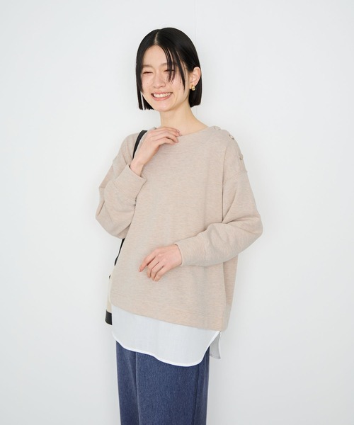 Mac-House(マックハウス)の「Idnes ラメスウェット レイヤード風 プルオーバー(Tシャツ/カットソー・レディース・オートミール/グレー・FREE)」の13枚目の写真