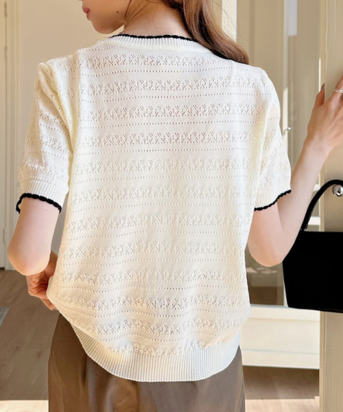 Ada.(エイダ)の「配色デザイン 透かし編み 半袖 ニット カットソー(Tシャツ/カットソー・レディース・アイボリー/イエロー/ブルー・FREE)」の12枚目の写真