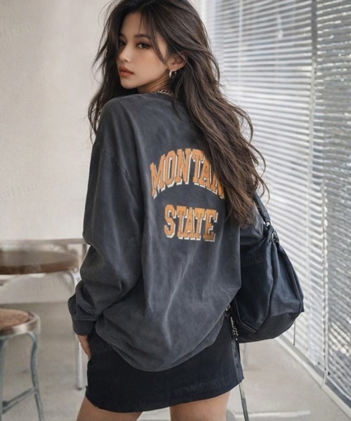 Dalfwin（ダールフィン）の「MONTANAヴィンテージプリント長袖Tシャツ（Tシャツ/カットソー・レディース・チャコールグレー/ベージュ・FREE）」の14枚目の写真