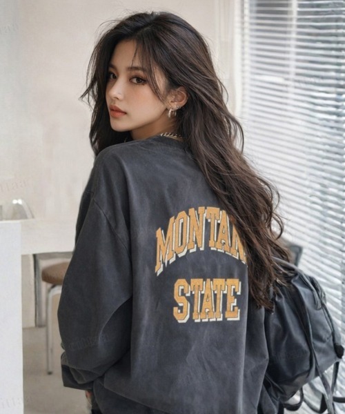 Dalfwin（ダールフィン）の「MONTANAヴィンテージプリント長袖Tシャツ（Tシャツ/カットソー・レディース・チャコールグレー/ベージュ・FREE）」の15枚目の写真