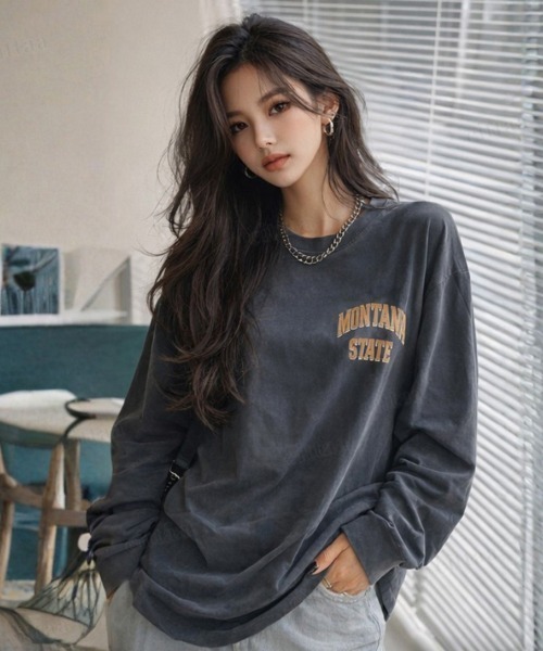 Dalfwin（ダールフィン）の「MONTANAヴィンテージプリント長袖Tシャツ（Tシャツ/カットソー・レディース・チャコールグレー/ベージュ・FREE）」の16枚目の写真