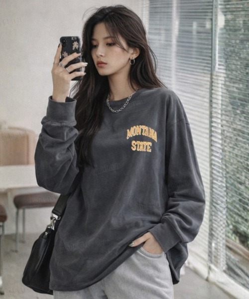 Dalfwin（ダールフィン）の「MONTANAヴィンテージプリント長袖Tシャツ（Tシャツ/カットソー・レディース・チャコールグレー/ベージュ・FREE）」の19枚目の写真
