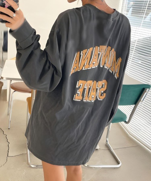 Dalfwin（ダールフィン）の「MONTANAヴィンテージプリント長袖Tシャツ（Tシャツ/カットソー・レディース・チャコールグレー/ベージュ・FREE）」の3枚目の写真